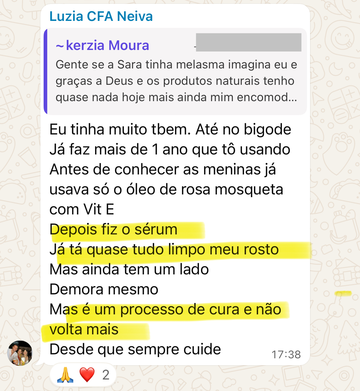 Depoimento de cura e transformação de aluna